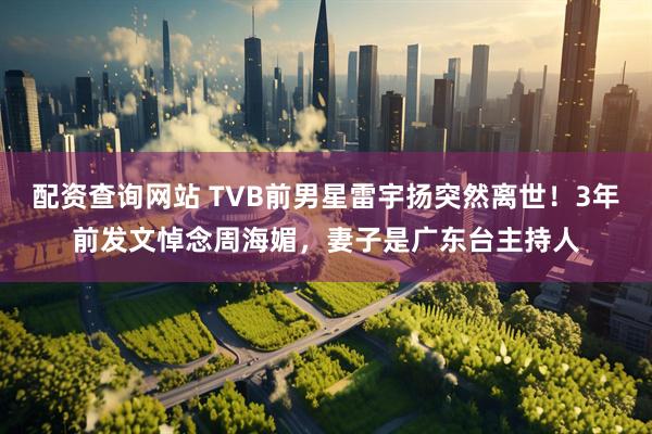 配资查询网站 TVB前男星雷宇扬突然离世！3年前发文悼念周海媚，妻子是广东台主持人